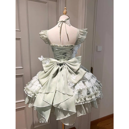 Vestido de fiesta vintage con escote cuadrado y encaje verde menta para verano, vestido de lolita para 16 cumpleaños, minivestido de lolita para 18 cumpleaños, traje corto de lolita DH2407