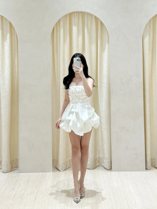 Vestido de fiesta corto de satén blanco sin tirantes, moderno, para octavo grado, de verano, para escuela secundaria, DH242