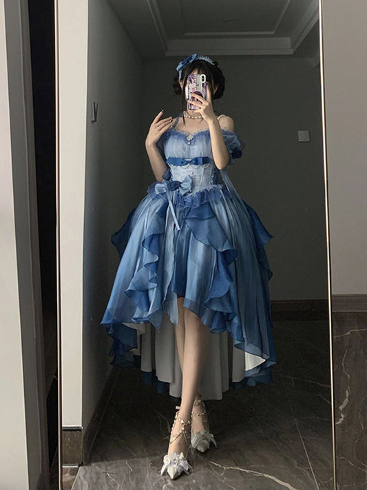 Vintage Ball Gown Off The Shoulder Half Sleeves 21st Birthday Dress Lolita Dress Blue 20th Birthday Outfits DH2420