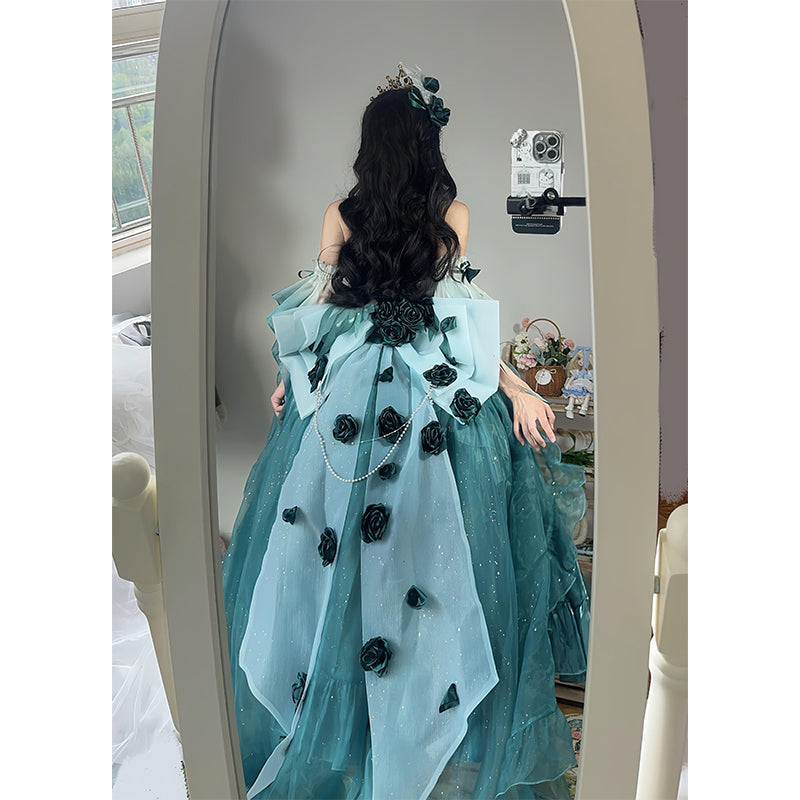 Vestido vintage de fiesta con tirantes finos de gasa verde para 18 cumpleaños, vestido de verano de lolita rosa con degradado, estilo DH2424.
