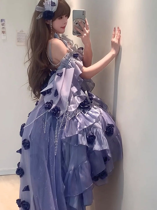 Vestido de fiesta vintage con tirantes finos de gasa color uva claro para verano, vestido de lolita rosa con degradado, para 18 cumpleaños, DH2429