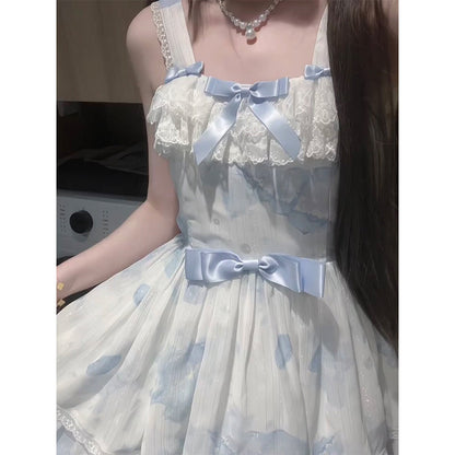 Cute A line Square Neck White Short Mini Summer 16th Birthday Dress Lolita Dress Mini 18th Birthday Outfits Lolita Outfit DH2437