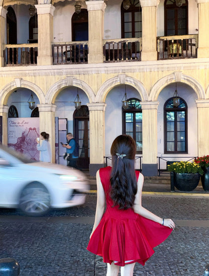 Hermosos vestidos de fiesta de satén rojo, corte A, para el regreso a casa, cortos, para el 21.º cumpleaños, de graduación, minivestidos de cóctel DH2455