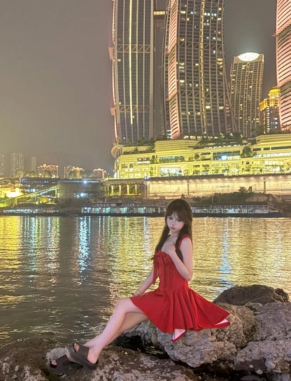 Hermosos vestidos de fiesta de satén rojo, corte A, para el regreso a casa, cortos, para el 21.º cumpleaños, de graduación, minivestidos de cóctel DH2455