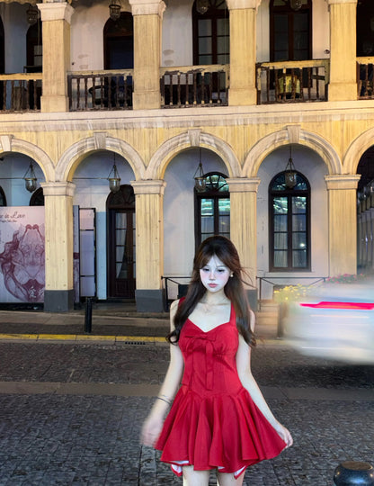 Hermosos vestidos de fiesta de satén rojo, corte A, para el regreso a casa, cortos, para el 21.º cumpleaños, de graduación, minivestidos de cóctel DH2455