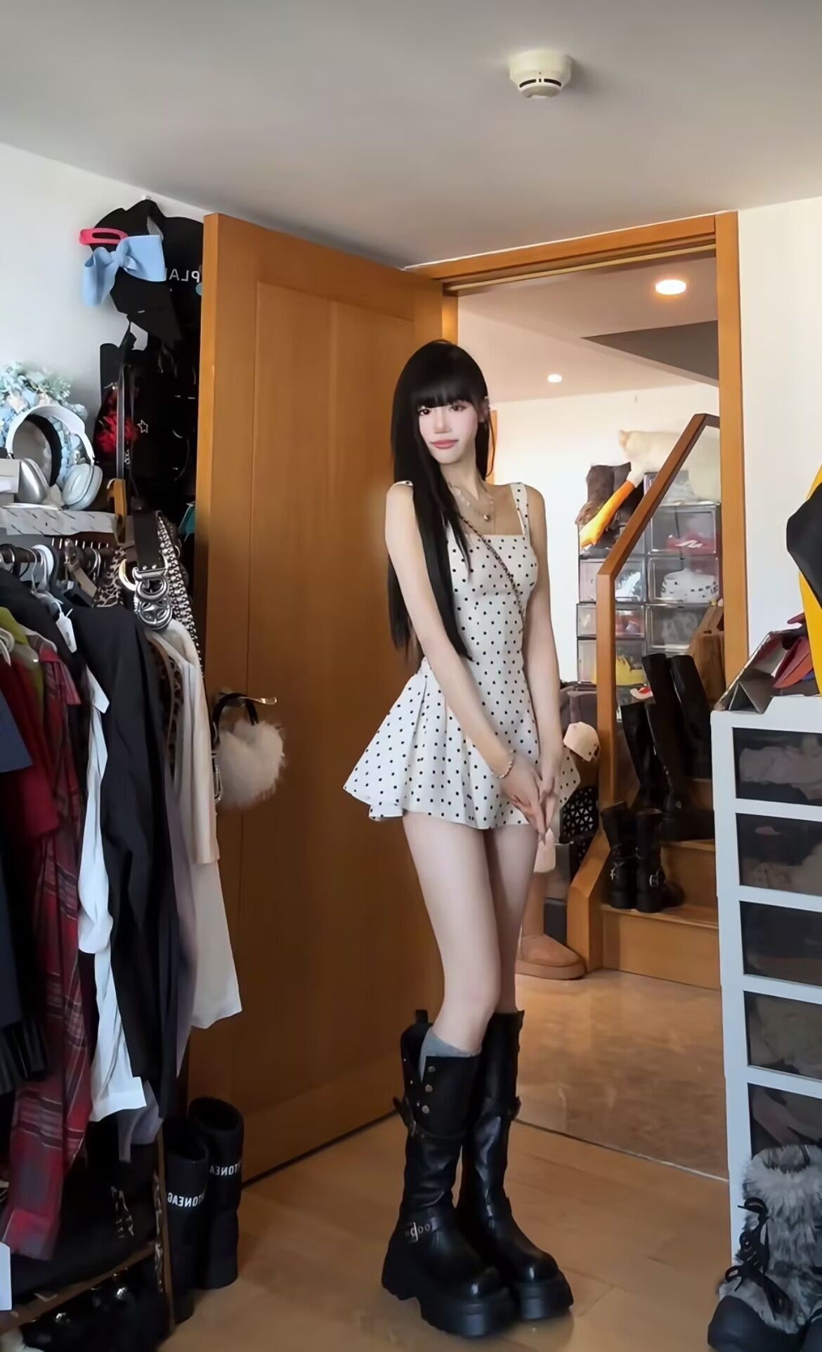 Vestidos cortos de fiesta de bienvenida con lunares negros, corte A, para 16 cumpleaños, graduación, cóctel, DH2459