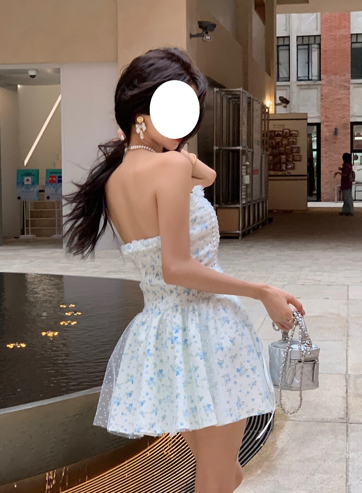Modest A line Sweetheart Floral Blue Short Formal Homecoming Dress Middle School Short 18th Birthday Outfits Graduation Dress Cocktail Dresses DH2461