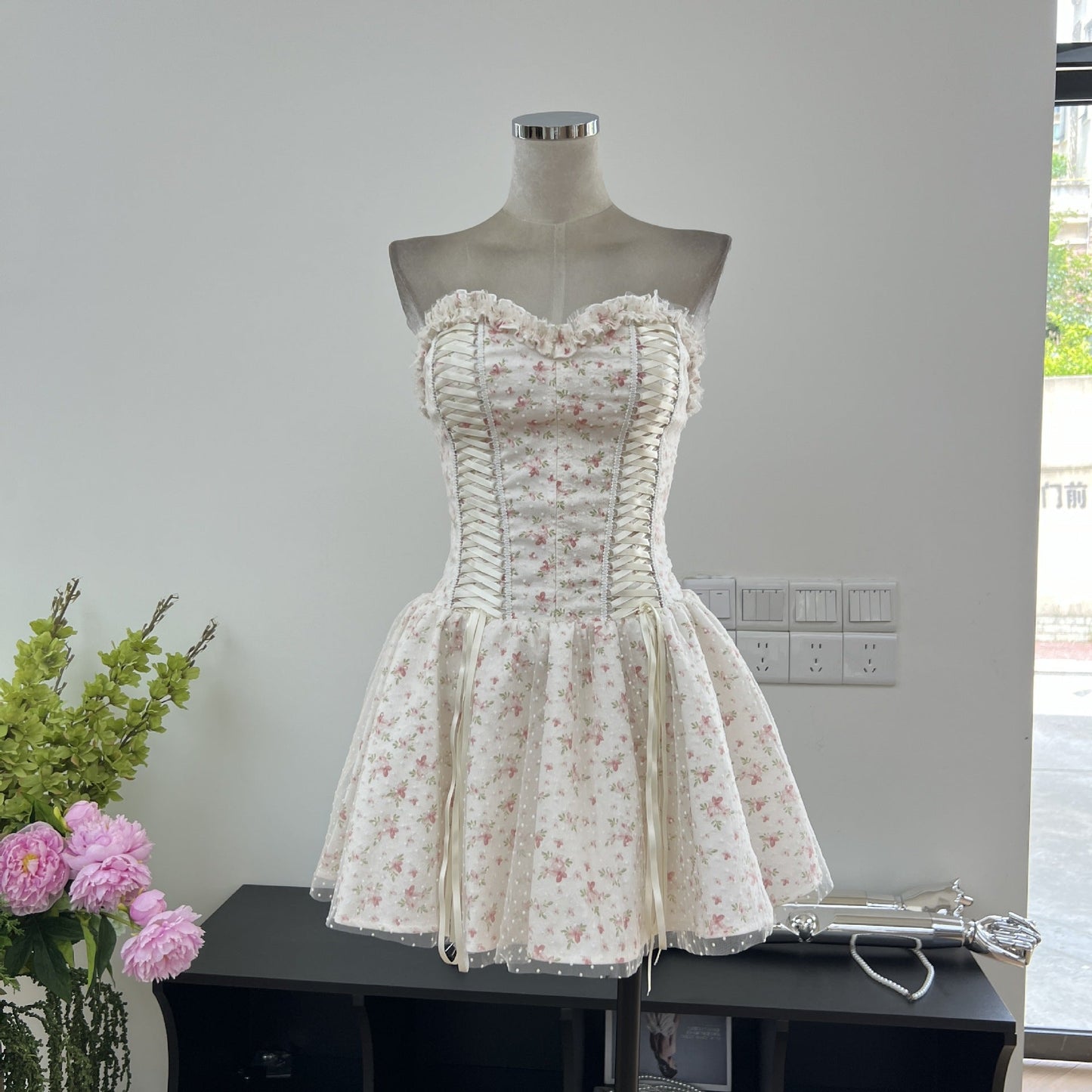 Modest A line Sweetheart Floral Blue Short Formal Homecoming Dress Middle School Short 18th Birthday Outfits Graduation Dress Cocktail Dresses DH2461