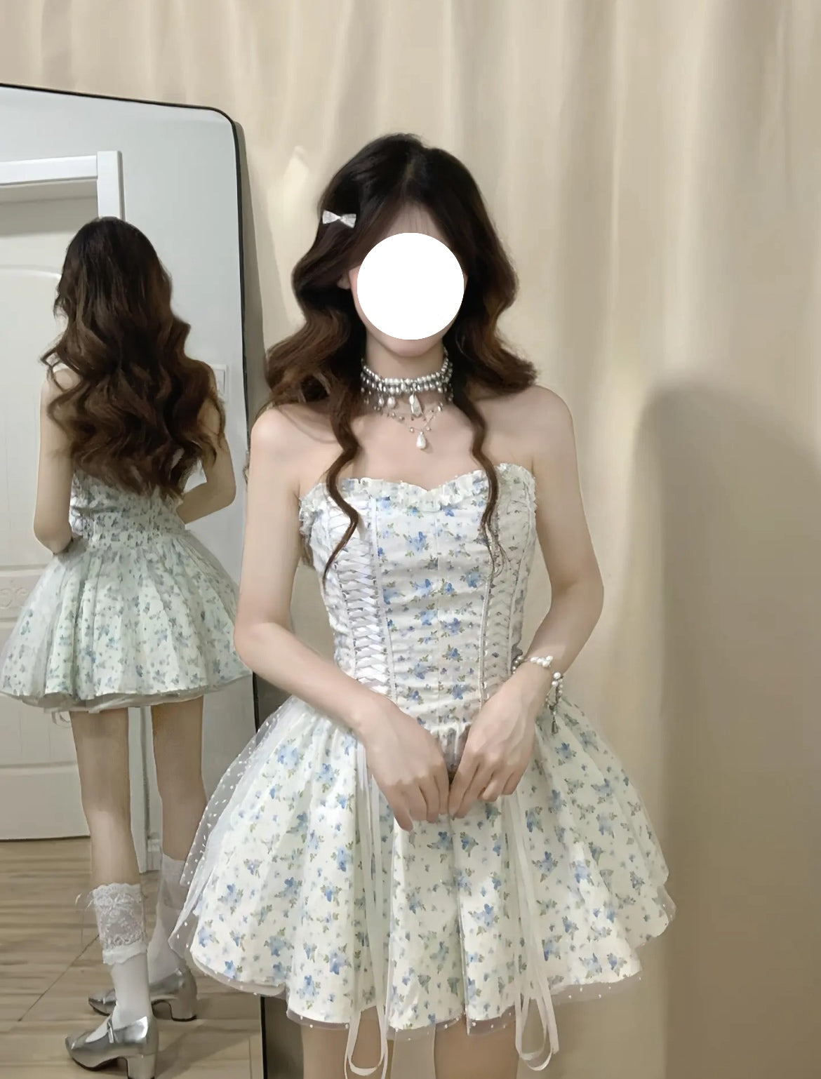 Modest A line Sweetheart Floral Blue Short Formal Homecoming Dress Middle School Short 18th Birthday Outfits Graduation Dress Cocktail Dresses DH2461