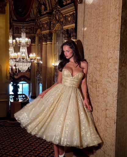 Hermosos vestidos amarillos de fiesta formales de encaje con escote en forma de corazón, para el 21.º cumpleaños, graduación, cóctel, DH2463