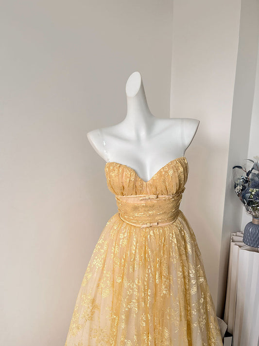 Hermosos vestidos amarillos de fiesta formales de encaje con escote en forma de corazón, para el 21.º cumpleaños, graduación, cóctel, DH2463