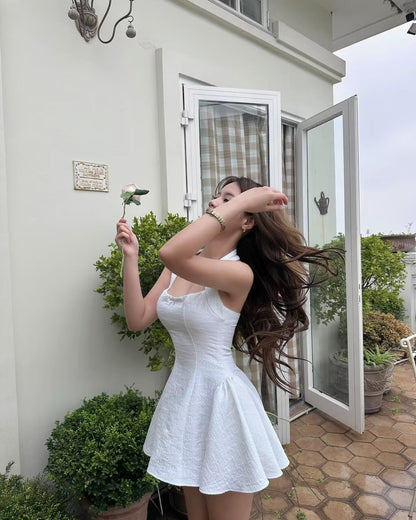 Hermoso vestido de fiesta blanco con cuello halter, vestidos formales de bienvenida, atuendos para cumpleaños número 21, vestido de graduación, vestidos de cóctel cortos DH2465