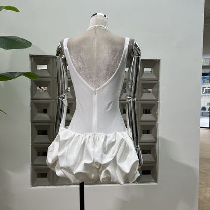 Vestido blanco corto ajustado de fiesta, con escote cuadrado y corte ajustado, para celebrar 18 años, graduación y cóctel, DH2468