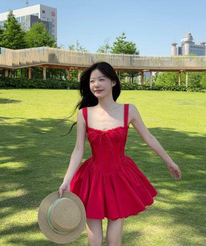 Simple A line Square Neck Red Short Homecoming Dress Summer Hoco Dresses Mini Cocktail Dress DH2469