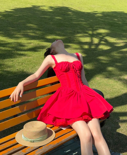 Simple A line Square Neck Red Short Homecoming Dress Summer Hoco Dresses Mini Cocktail Dress DH2469