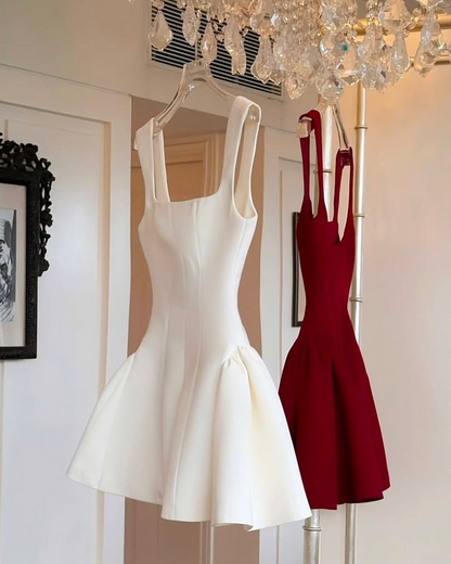 Vestido de fiesta corto rojo con escote cuadrado y corte en A, estilo minivestido de cóctel de verano DH2471