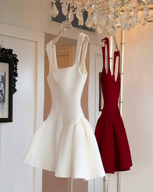 Simple A line Square Neck Red Short Homecoming Dress Summer Hoco Dresses Mini Cocktail Dress DH2471