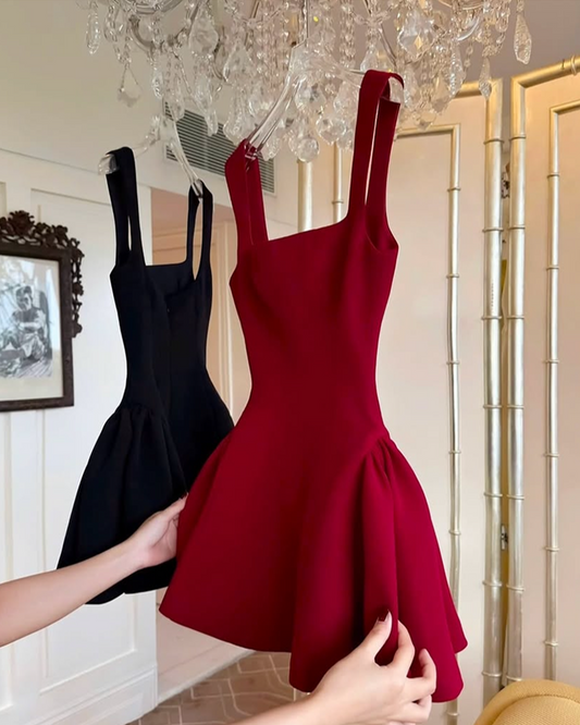 Simple A line Square Neck Red Short Homecoming Dress Summer Hoco Dresses Mini Cocktail Dress DH2471