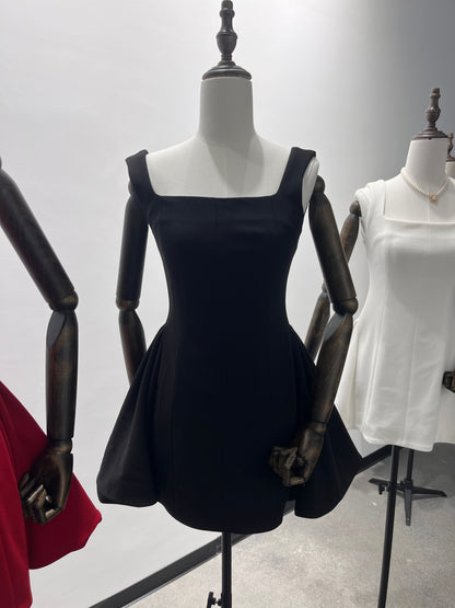 Simple A line Square Neck Black Short Homecoming Dress Summer Hoco Dresses Mini Cocktail Dress DH2472