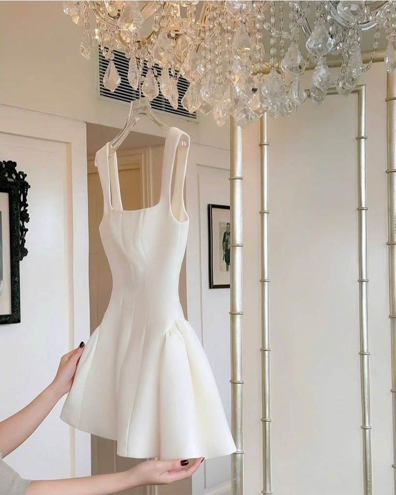 Simple A line Square Neck Black Short Homecoming Dress Summer Hoco Dresses Mini Cocktail Dress DH2472