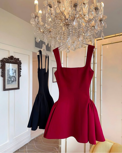 Simple A line Square Neck Black Short Homecoming Dress Summer Hoco Dresses Mini Cocktail Dress DH2472