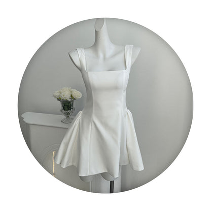 Simple A line Square Neck Black Short Homecoming Dress Summer Hoco Dresses Mini Cocktail Dress DH2472