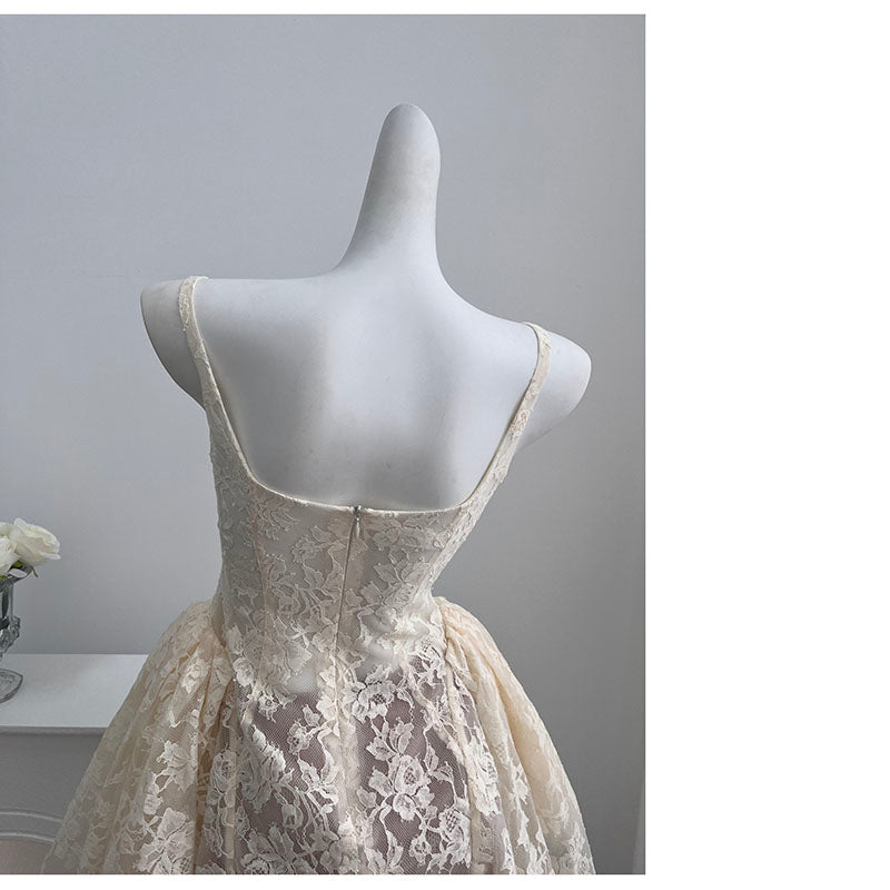 Hermosos vestidos de fiesta formales de encaje blanco con escote cuadrado y corte A, vestidos cortos para cumpleaños número 16, vestidos de graduación, mini vestidos de cóctel DH2473
