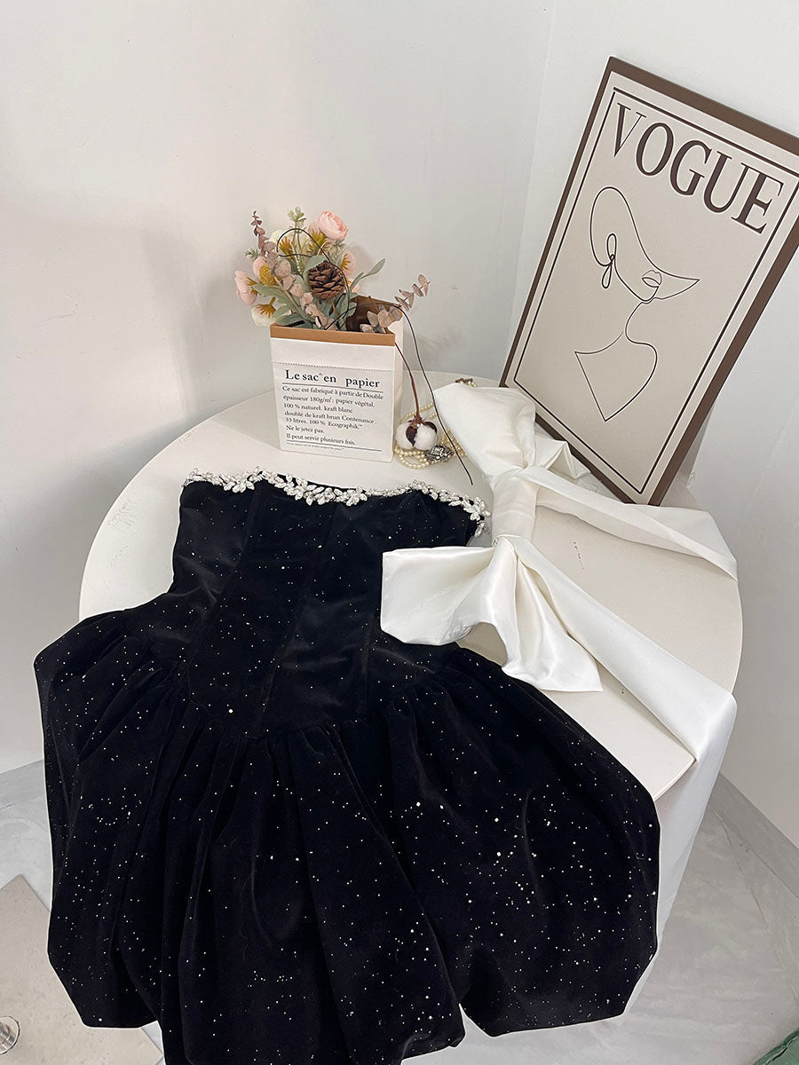 Hermoso vestido de fiesta con escote corazón de terciopelo negro, vestidos formales para el regreso a casa, atuendos para el 21.º cumpleaños, vestido de graduación, vestidos cortos de cóctel DH2477