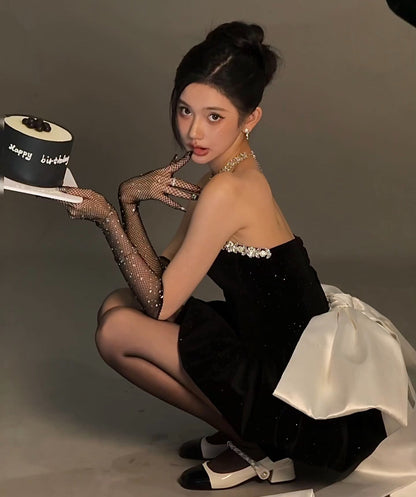 Hermoso vestido de fiesta con escote corazón de terciopelo negro, vestidos formales para el regreso a casa, atuendos para el 21.º cumpleaños, vestido de graduación, vestidos cortos de cóctel DH2477