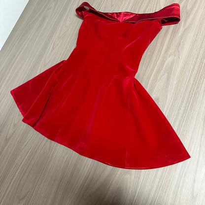 Vestido rojo corto, formal, de fiesta, de corte A, con hombros descubiertos, para celebrar el 20.º cumpleaños, graduación, cóctel, DH2483