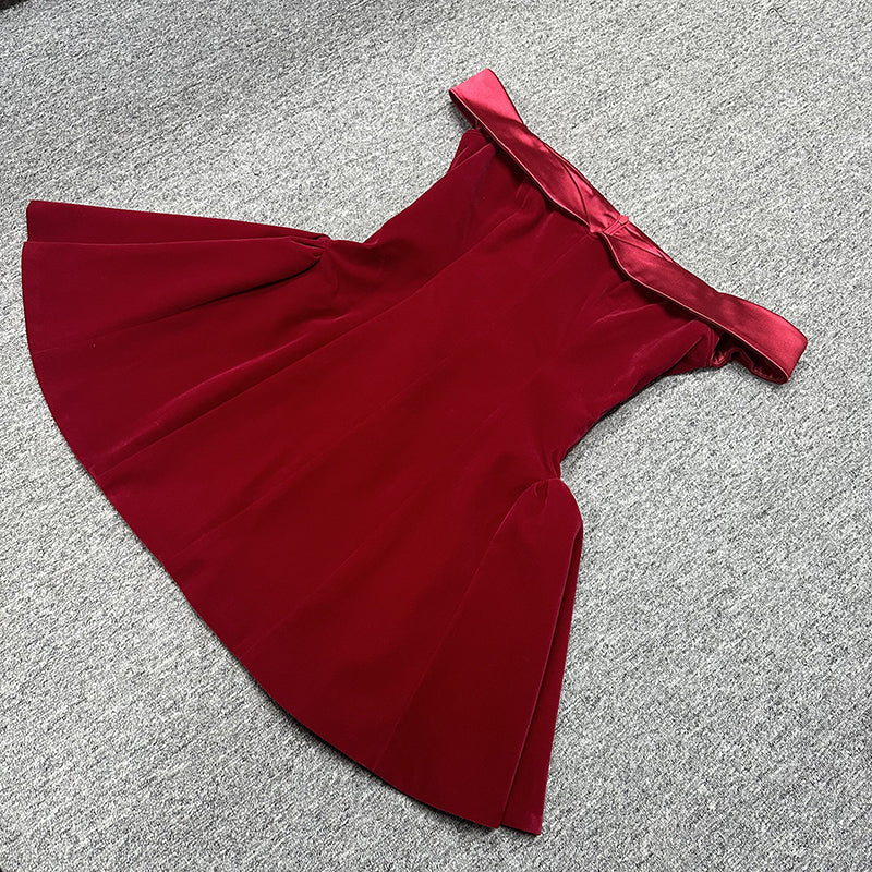 Vestido rojo corto, formal, de fiesta, de corte A, con hombros descubiertos, para celebrar el 20.º cumpleaños, graduación, cóctel, DH2483