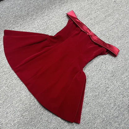 Vestido rojo corto, formal, de fiesta, de corte A, con hombros descubiertos, para celebrar el 20.º cumpleaños, graduación, cóctel, DH2483