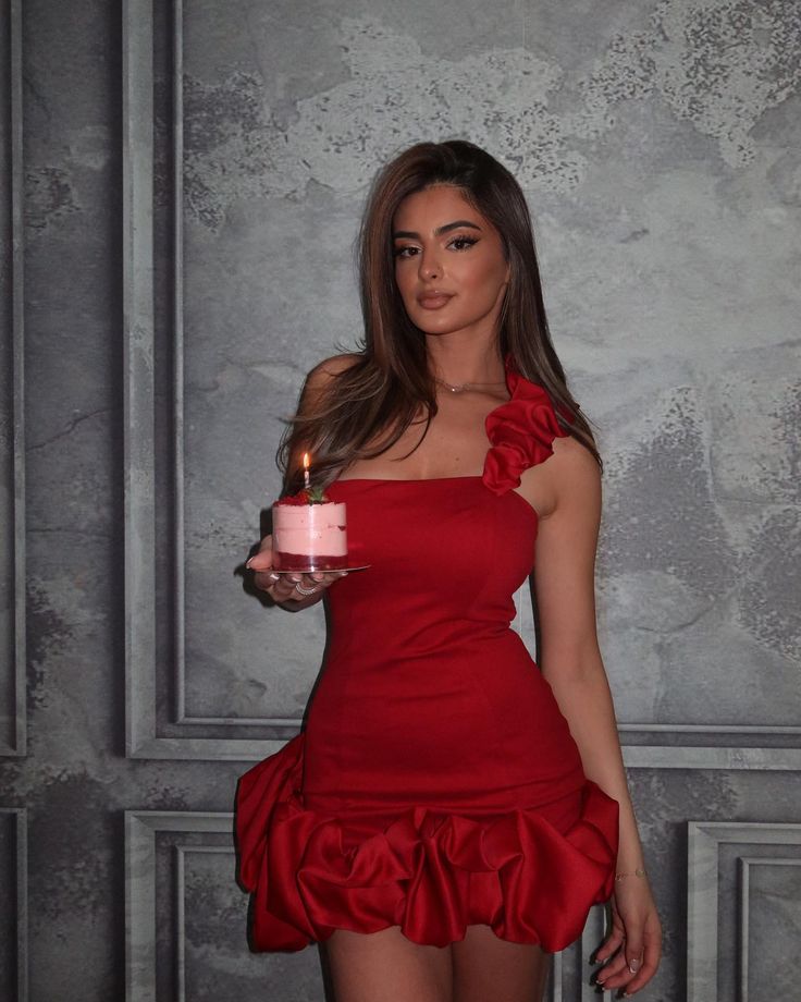 Hermosos vestidos formales rojos de fiesta, de un solo hombro, para el 21.º cumpleaños, de graduación, de cóctel, cortos, DH2488