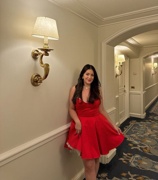 Hermoso vestido de fiesta con tirantes finos de satén rojo, vestidos formales de bienvenida, atuendos para cumpleaños número 18, vestido de graduación, vestidos cortos mini Hoco DH2501