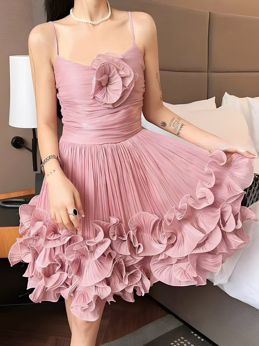Hermoso vestido de fiesta con tirantes finos en rosa empolvado, vestidos formales de bienvenida, vestidos cortos para 16 cumpleaños, vestido de graduación, mini vestidos Hoco DH2530