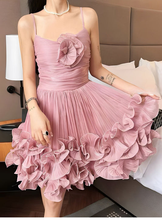 Hermoso vestido de fiesta con tirantes finos en rosa empolvado, vestidos formales de bienvenida, vestidos cortos para 16 cumpleaños, vestido de graduación, mini vestidos Hoco DH2530