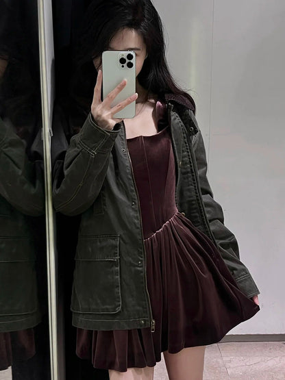 Vestidos de fiesta de terciopelo burdeos con escote cuadrado y corte en A, para graduación, para cumpleaños número 18, minivestidos cortos DH2532
