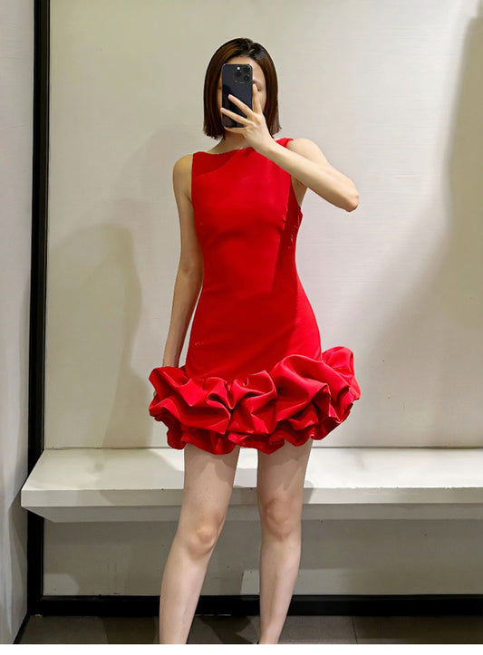 Sexy Sheath Scoop Neck Red Satin Short Homecoming Dress Summer Hoco Dresses Mini Cocktail Dress DH2533