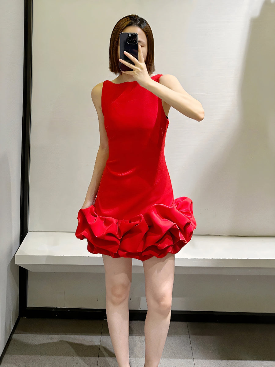 Sexy Sheath Scoop Neck Red Satin Short Homecoming Dress Summer Hoco Dresses Mini Cocktail Dress DH2533