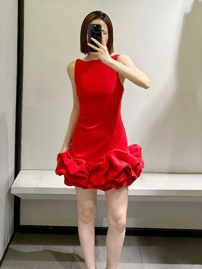 Sexy Sheath Scoop Neck Red Satin Short Homecoming Dress Summer Hoco Dresses Mini Cocktail Dress DH2533