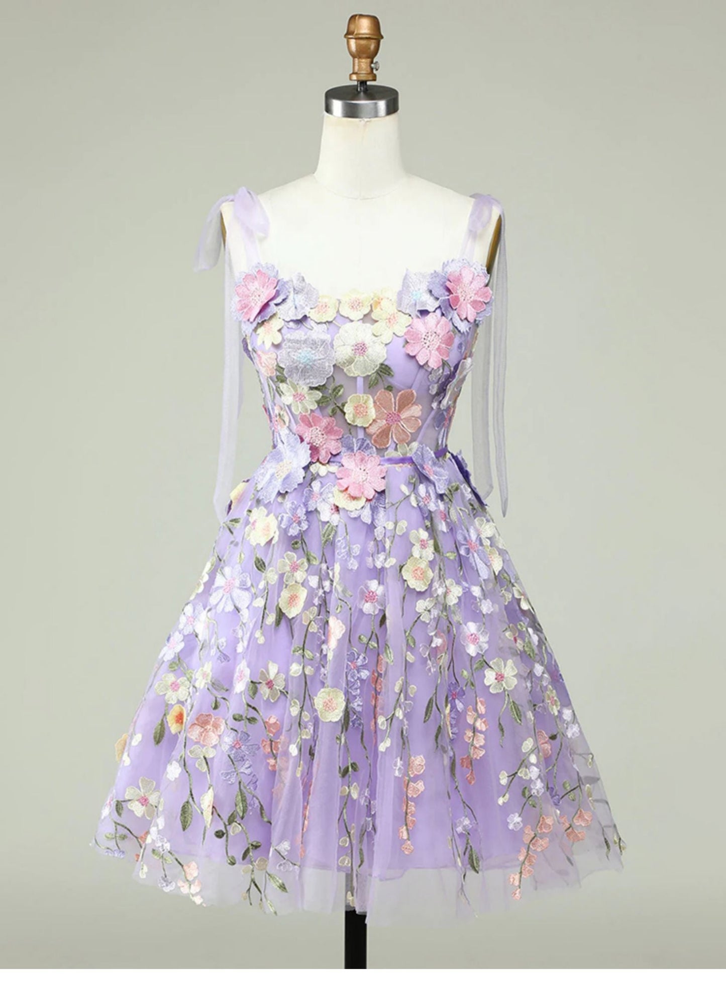 Vestidos de fiesta de tul lila con tirantes finos, corte A, encaje, para 18.º cumpleaños, graduación, minivestidos cortos DH2538