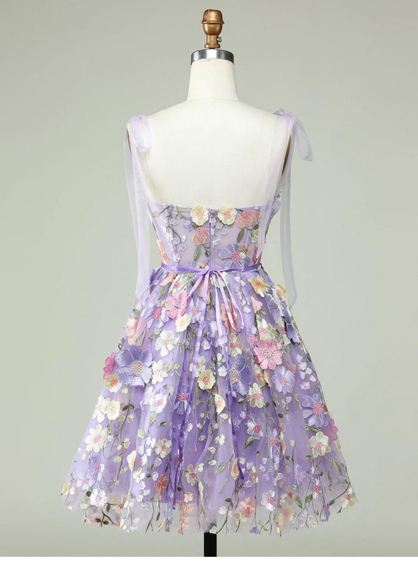 Vestidos de fiesta de tul lila con tirantes finos, corte A, encaje, para 18.º cumpleaños, graduación, minivestidos cortos DH2538