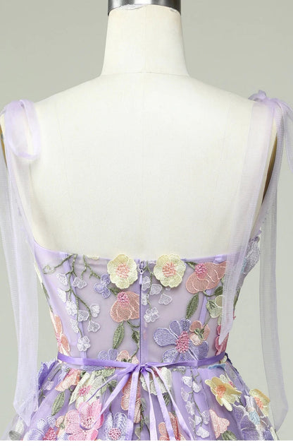 Vestidos de fiesta de tul lila con tirantes finos, corte A, encaje, para 18.º cumpleaños, graduación, minivestidos cortos DH2538