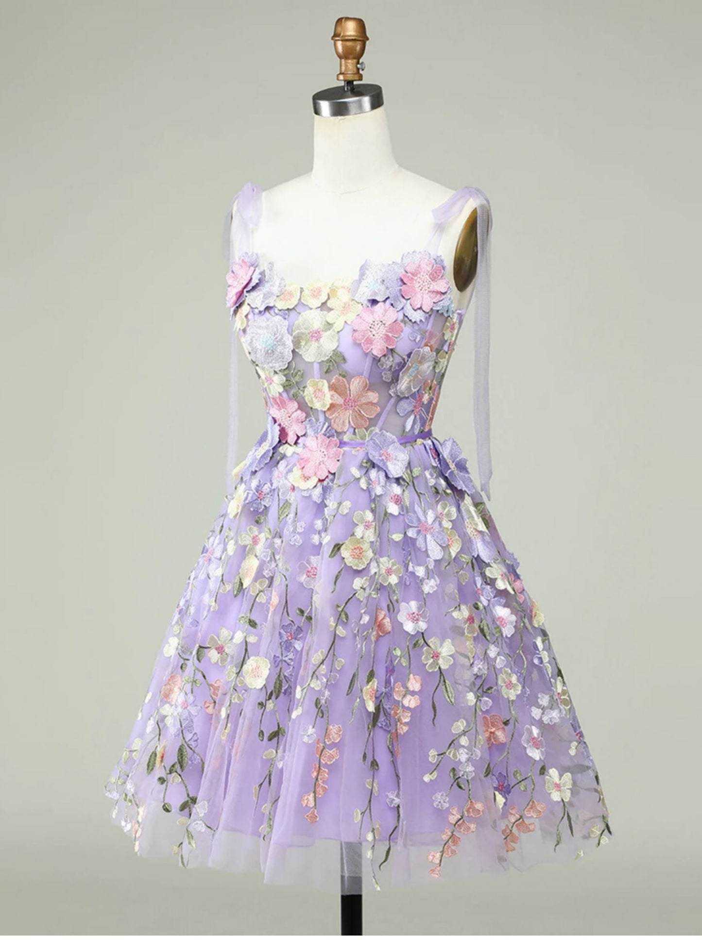 Vestidos de fiesta de tul lila con tirantes finos, corte A, encaje, para 18.º cumpleaños, graduación, minivestidos cortos DH2538