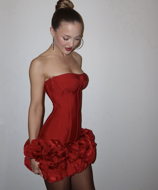 Vestidos de fiesta de satén rojo, sin tirantes, para el 18.º cumpleaños, de graduación, cortos, minivestidos DH2542
