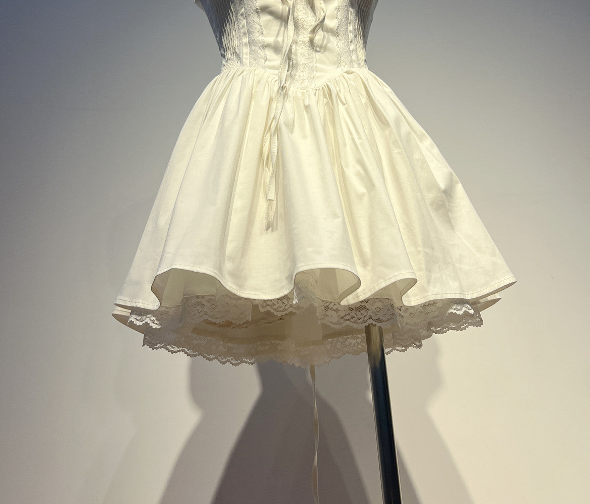 Vestido de fiesta de verano con escote cuadrado y encaje blanco, corte A, corto, para cóctel, DH2553