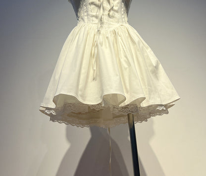 Vestido de fiesta de verano con escote cuadrado y encaje blanco, corte A, corto, para cóctel, DH2553