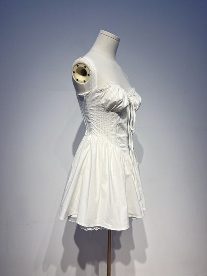 Vestido de fiesta de verano con escote cuadrado y encaje blanco, corte A, corto, para cóctel, DH2553