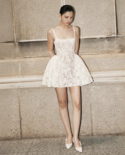 Vestido de fiesta corto de encaje blanco cuadrado, minivestido formal para octavo grado, vestido de cóctel para secundaria, trajes Hoco DH2554