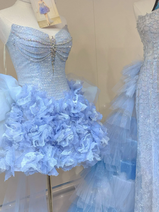 Vestido de fiesta corto de tul azul cielo claro con escote corazón, minivestido formal para octavo grado, vestido de cóctel para secundaria, trajes Hoco DH2558